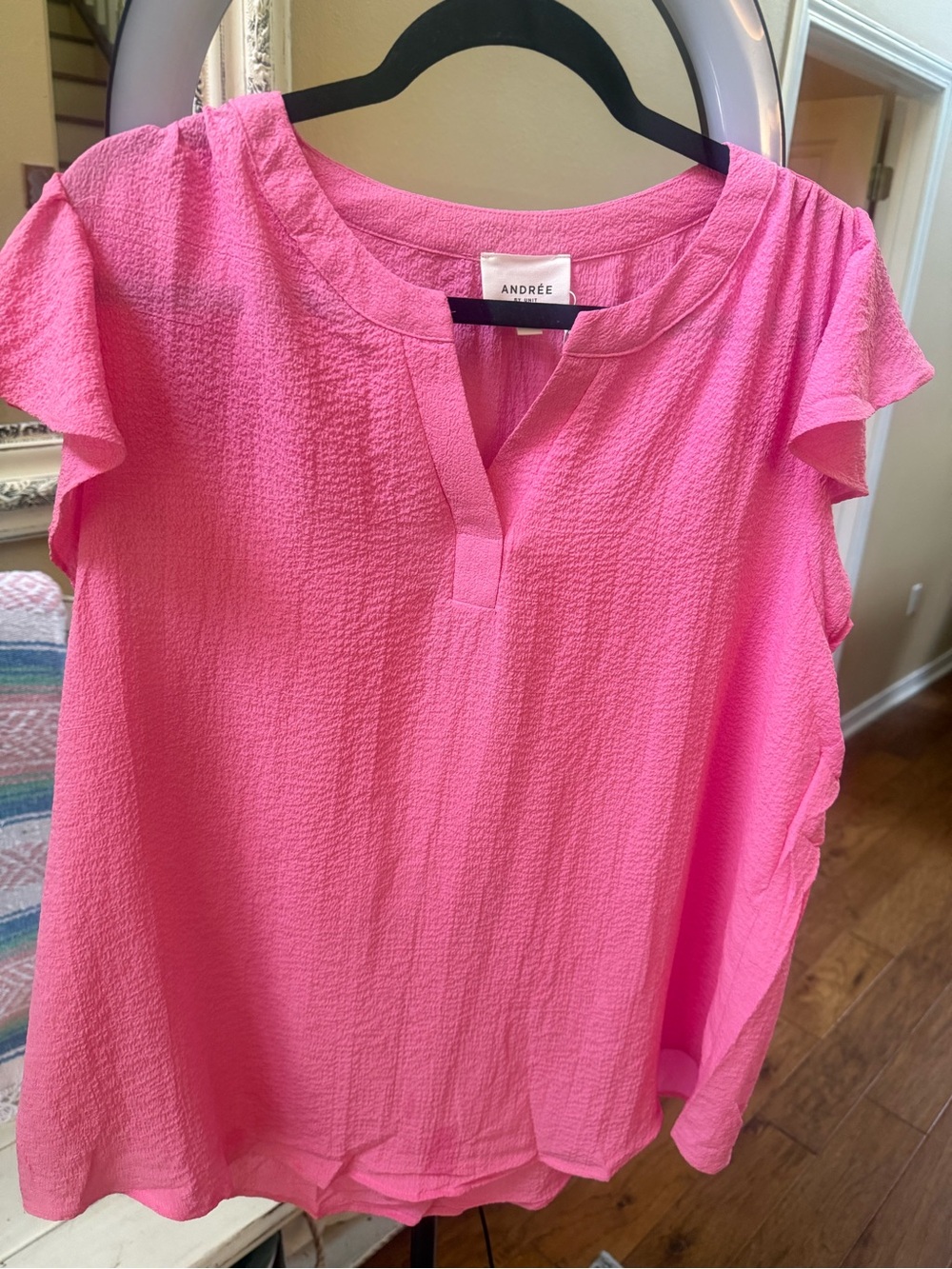 ANDREE BY UNIT Bright Pink Textured Flutter Sleeve Blouse